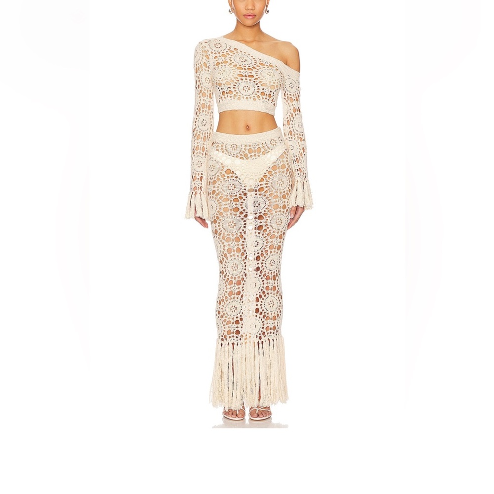 Tularosa Luanne Light Beige Crochet Off-Shoulder Set
